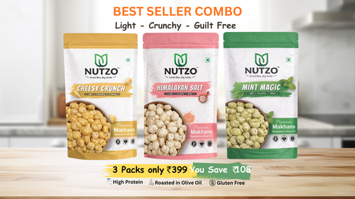 NUTZO Roasted Makhana | Cheese + Himalayan Salt + Mint | 55g (Pack of 3)