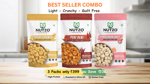 NUTZO Roasted Makhana | Cheese + Peri Peri + Himalayan Salt | 55g (Pack of 3)
