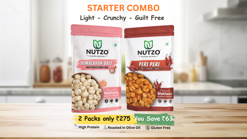 NUTZO Roasted Makhana Starter | Himalayan Salt + Peri Peri | 55g (Pack of 2)