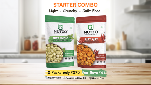NUTZO Roasted Makhana Starter | Mint + Peri Peri | 55g (Pack of 2)